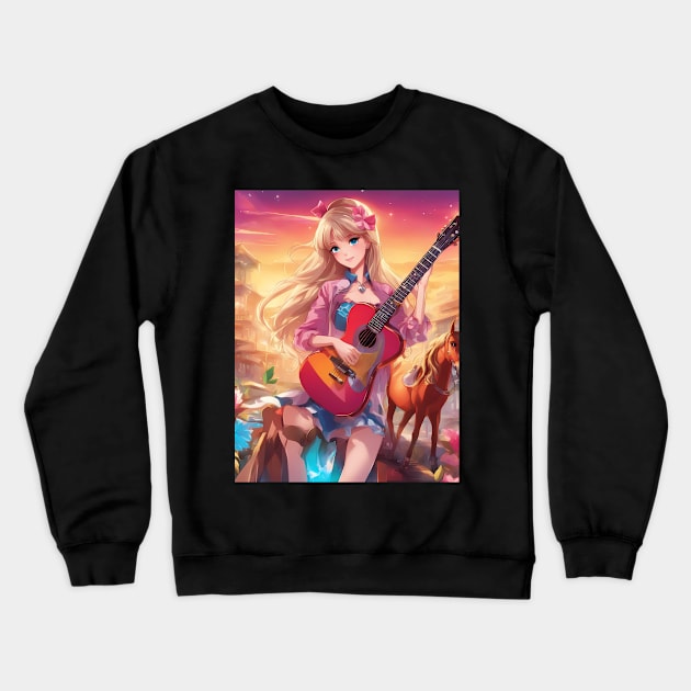 Guitar Cowboy Horse Crewneck Sweatshirt by animegirlnft